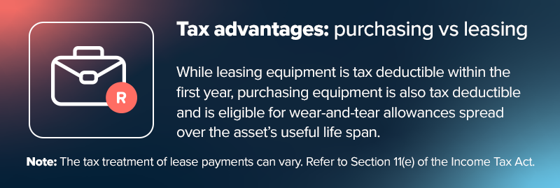 Tax advantages for purchasing equipment vs leasing. 