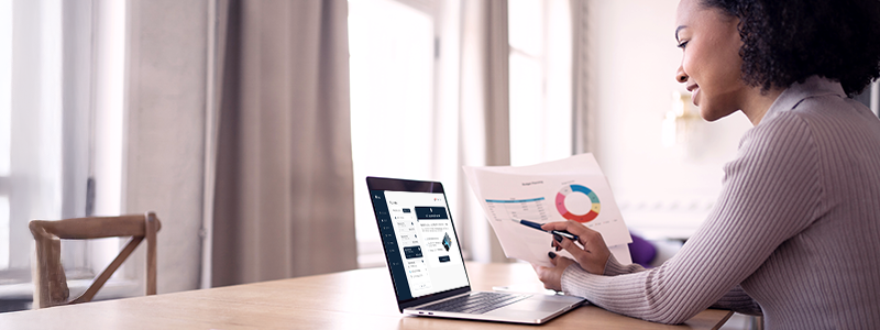 Small business owner opening a business bank account online. 